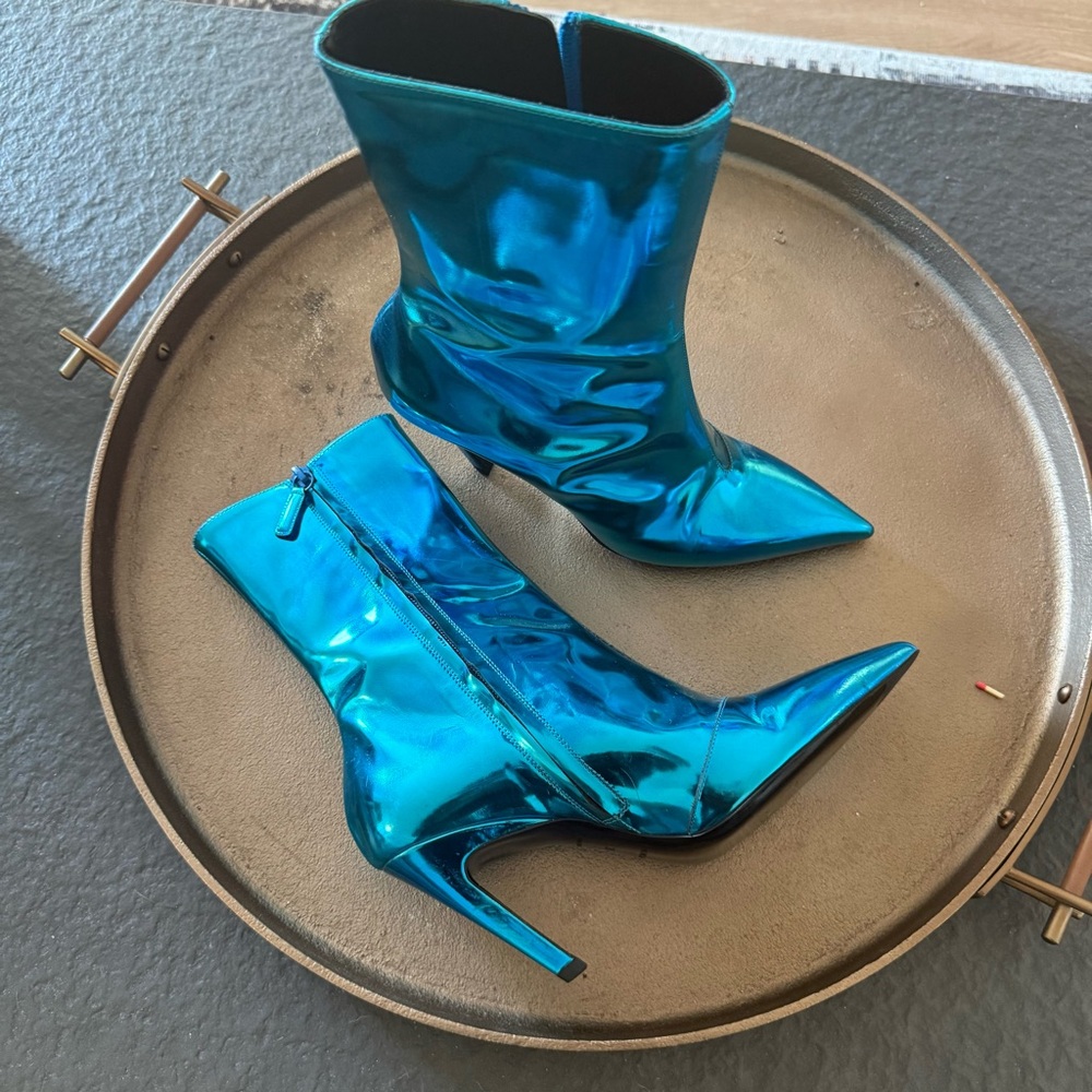 Balenciaga Shiny Blue Heeled Boots
